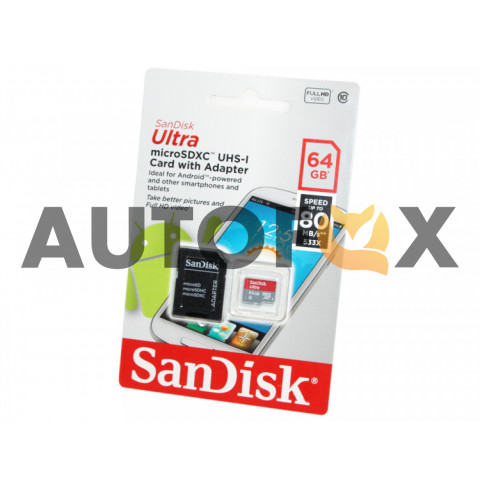 SanDisk microSD 64GB Ultra 80Mb/s class10 с адаптером Карта памяти 